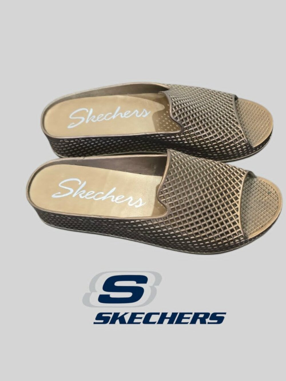 Skechers Gold Cali Glitz Shine Game Wedge Sandals  Open Toe Womens 9